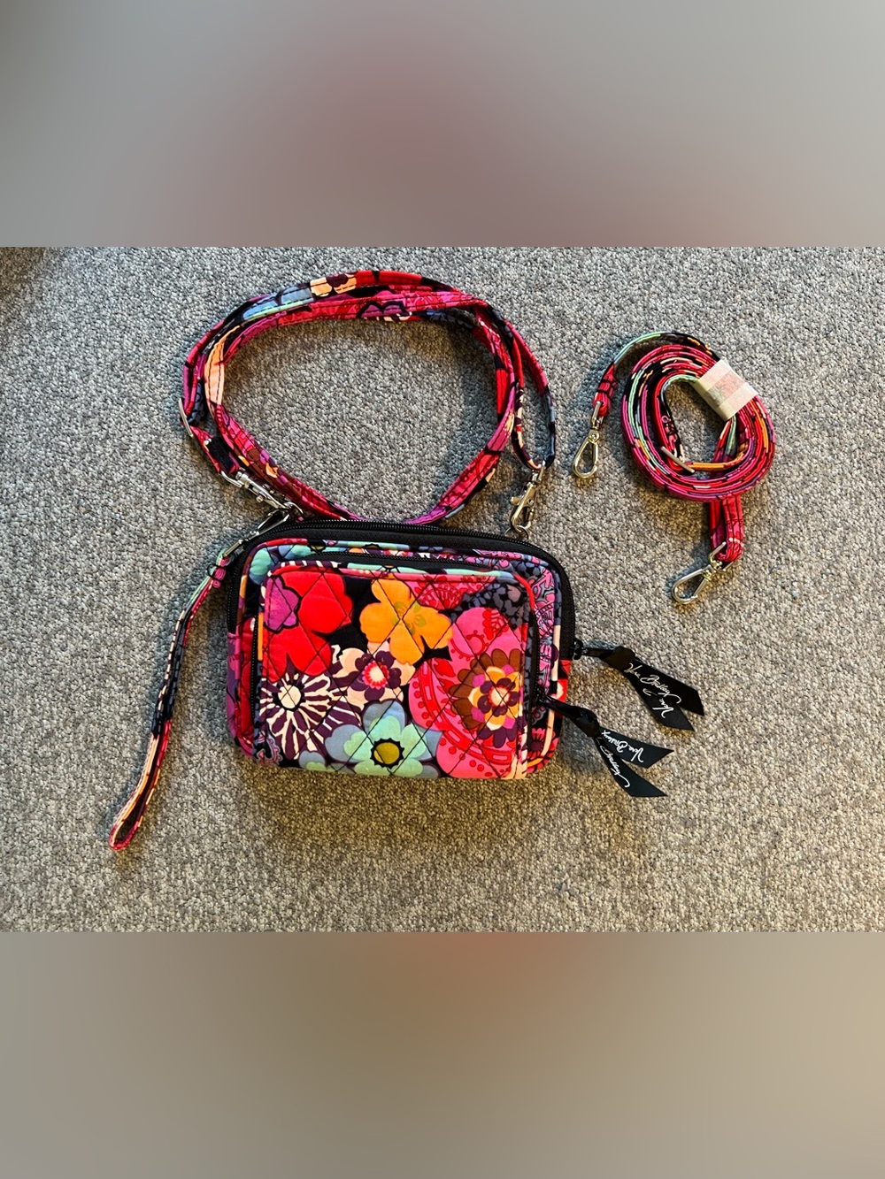 Vera Bradley Bright Floral Quilted Phone Crossbody - Red Pink Orange
